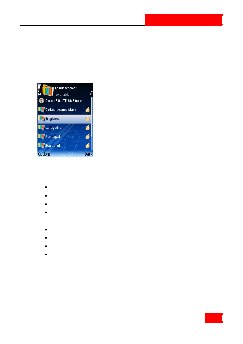 Colour schemes, Change the current colour scheme | ROUTE 66 SYMBIAN S60 V3 User Manual | Page 69 / 114