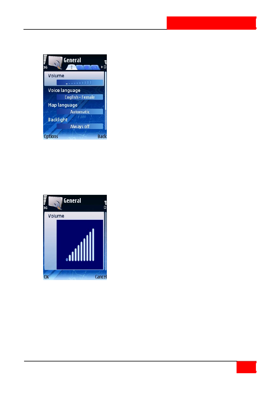 Settings: general, Volume | ROUTE 66 SYMBIAN S60 V3 User Manual | Page 79 / 114