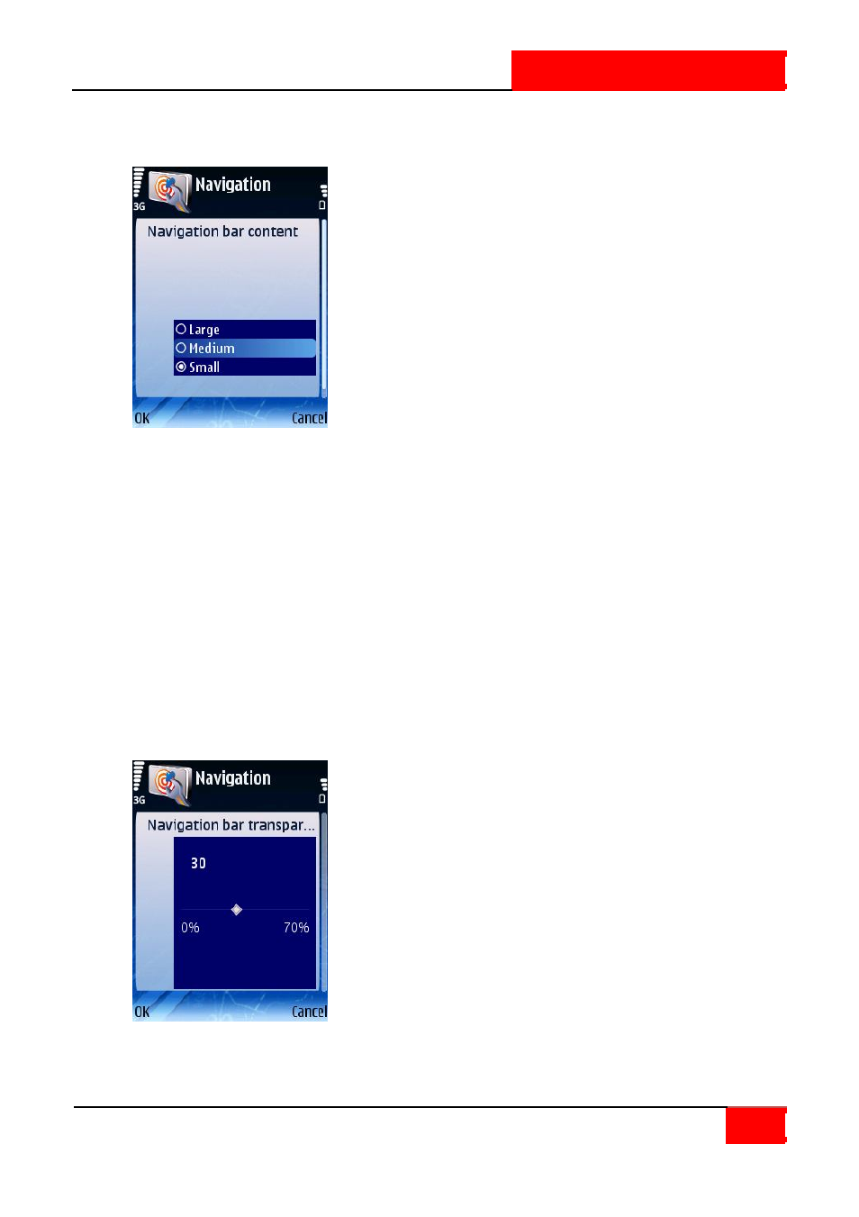 Navigation bar content, Navigation bar transparency | ROUTE 66 SYMBIAN S60 V3 User Manual | Page 92 / 114