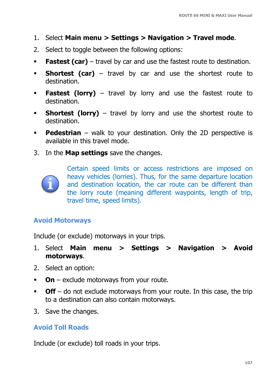 ROUTE 66 Mini Maxi User Manual | Page 107 / 128