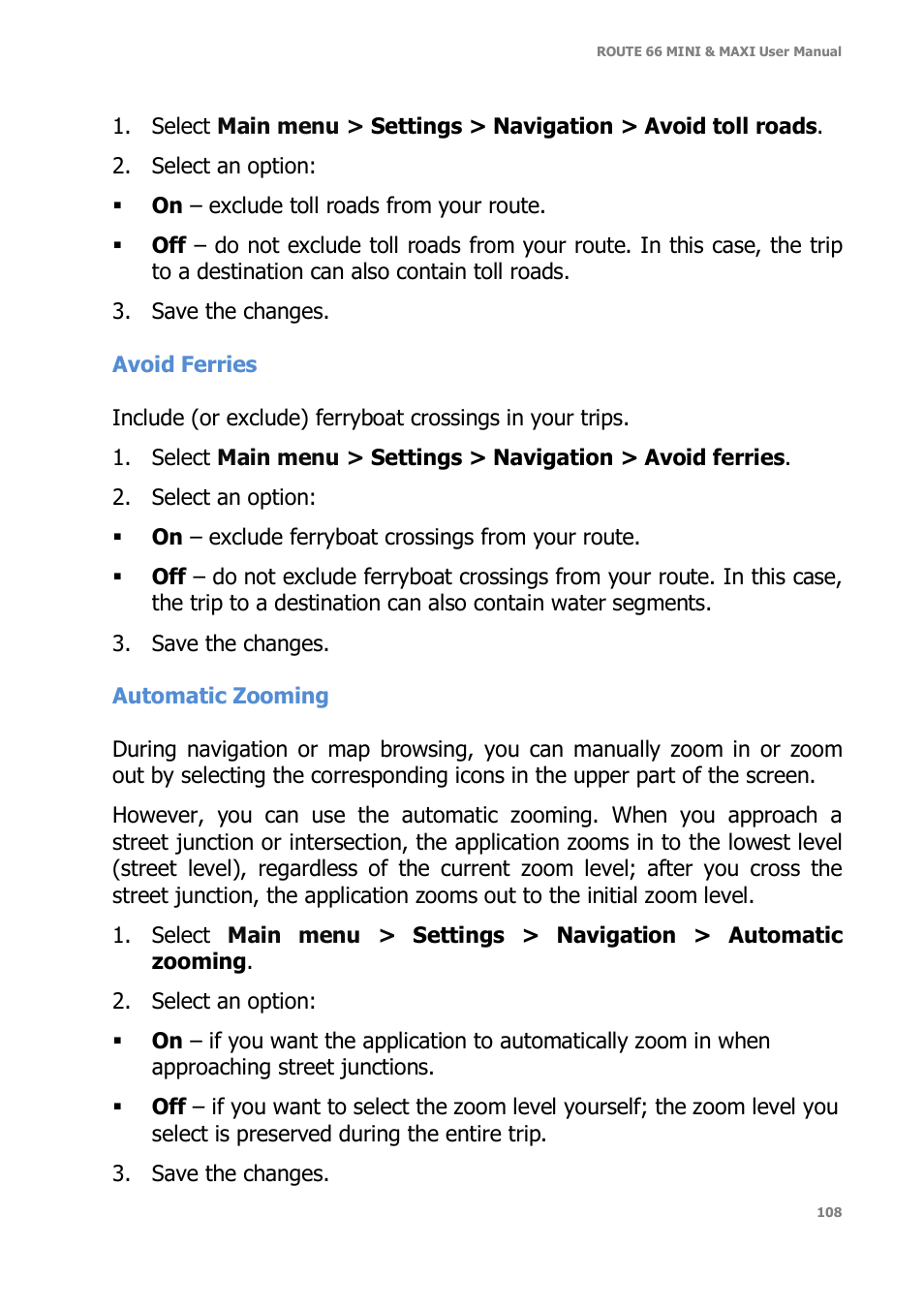 ROUTE 66 Mini Maxi User Manual | Page 108 / 128