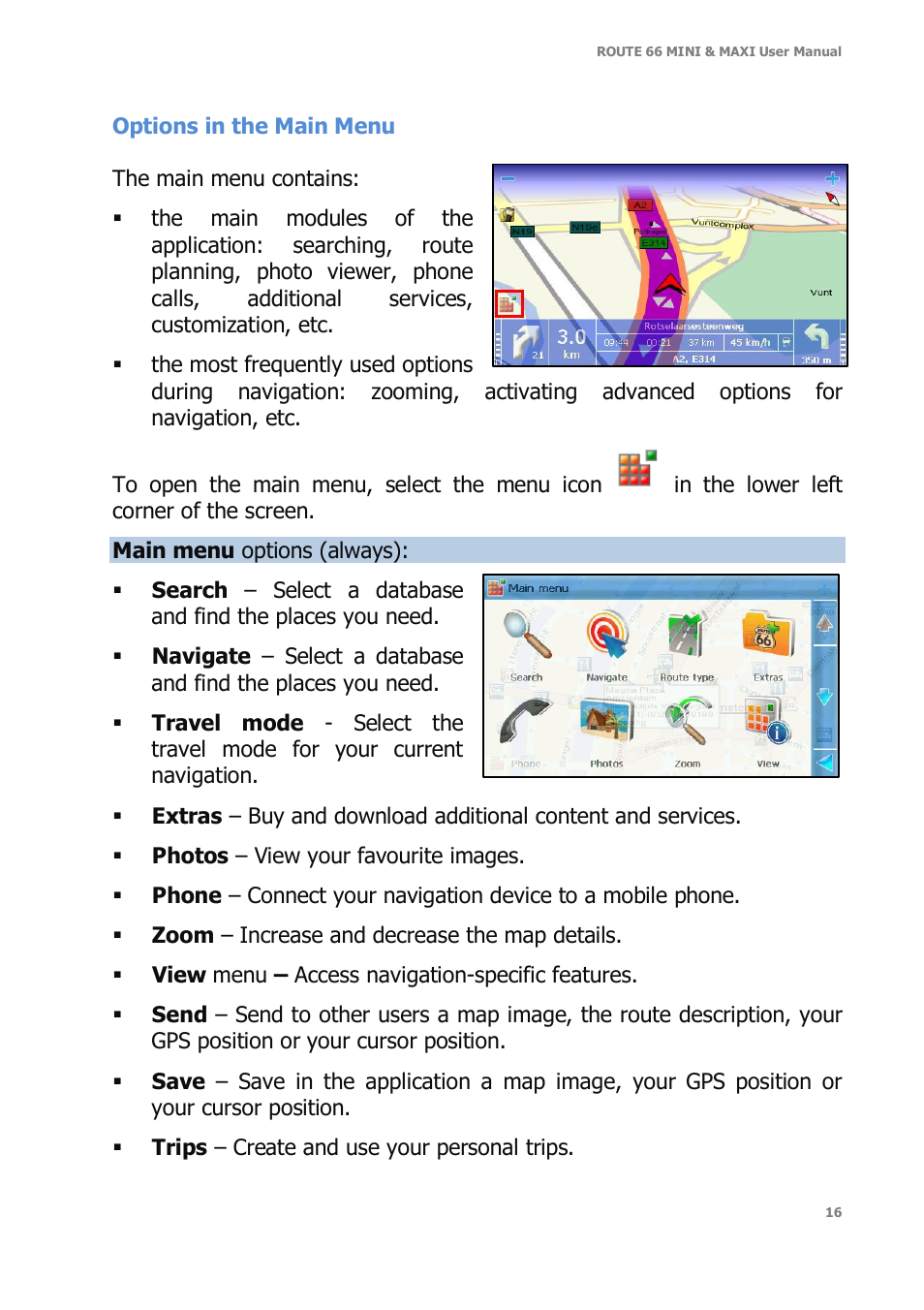 ROUTE 66 Mini Maxi User Manual | Page 16 / 128