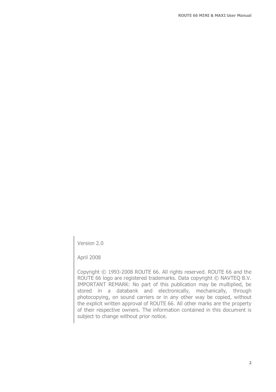ROUTE 66 Mini Maxi User Manual | Page 2 / 128