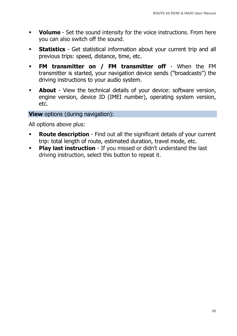 ROUTE 66 Mini Maxi User Manual | Page 20 / 128