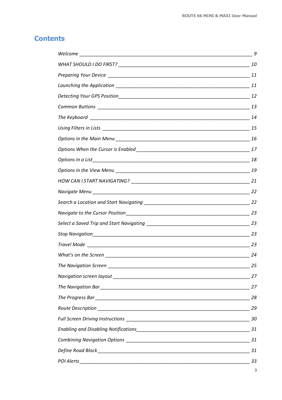 ROUTE 66 Mini Maxi User Manual | Page 3 / 128
