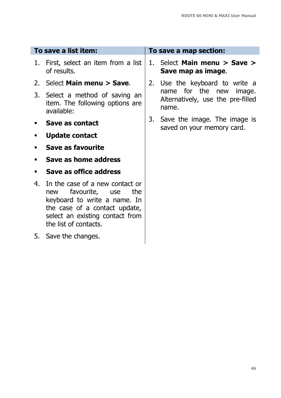 ROUTE 66 Mini Maxi User Manual | Page 46 / 128