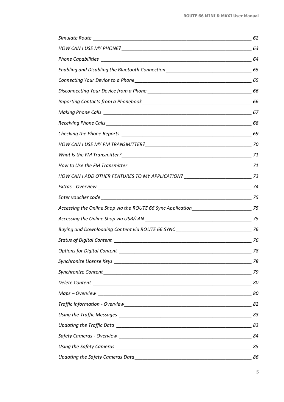 ROUTE 66 Mini Maxi User Manual | Page 5 / 128