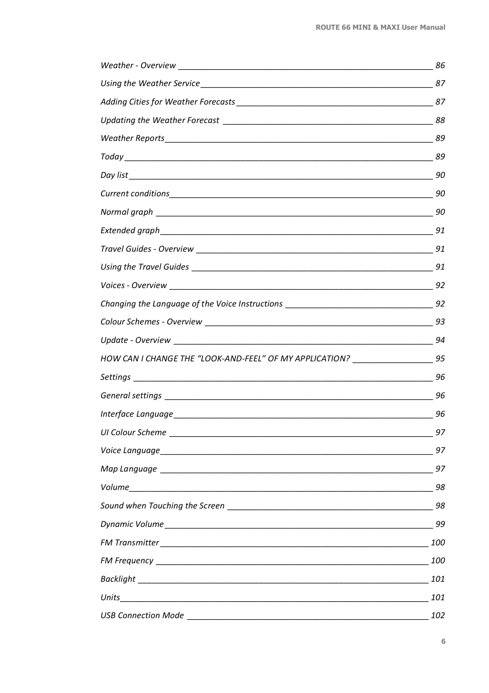 ROUTE 66 Mini Maxi User Manual | Page 6 / 128