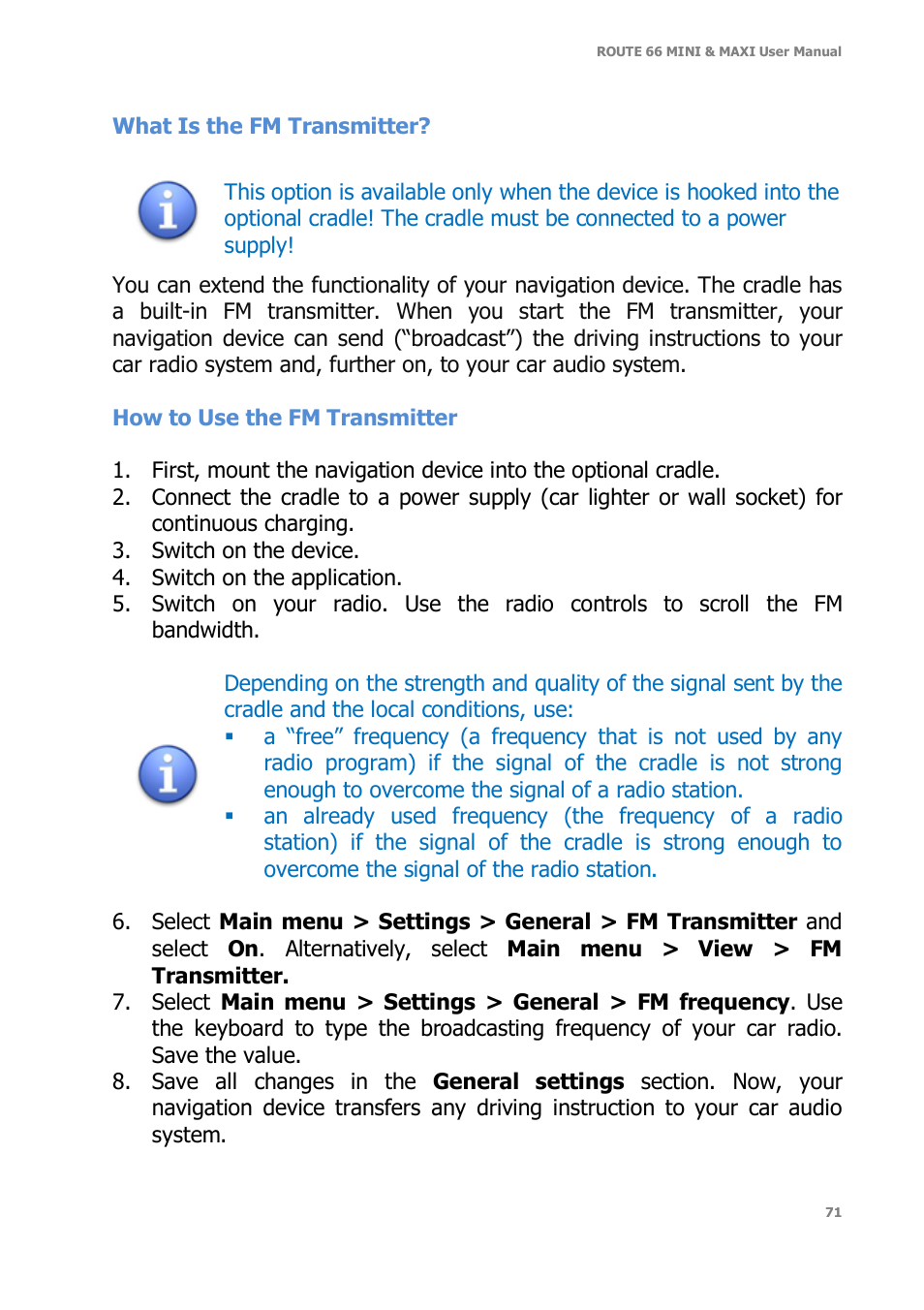 ROUTE 66 Mini Maxi User Manual | Page 71 / 128