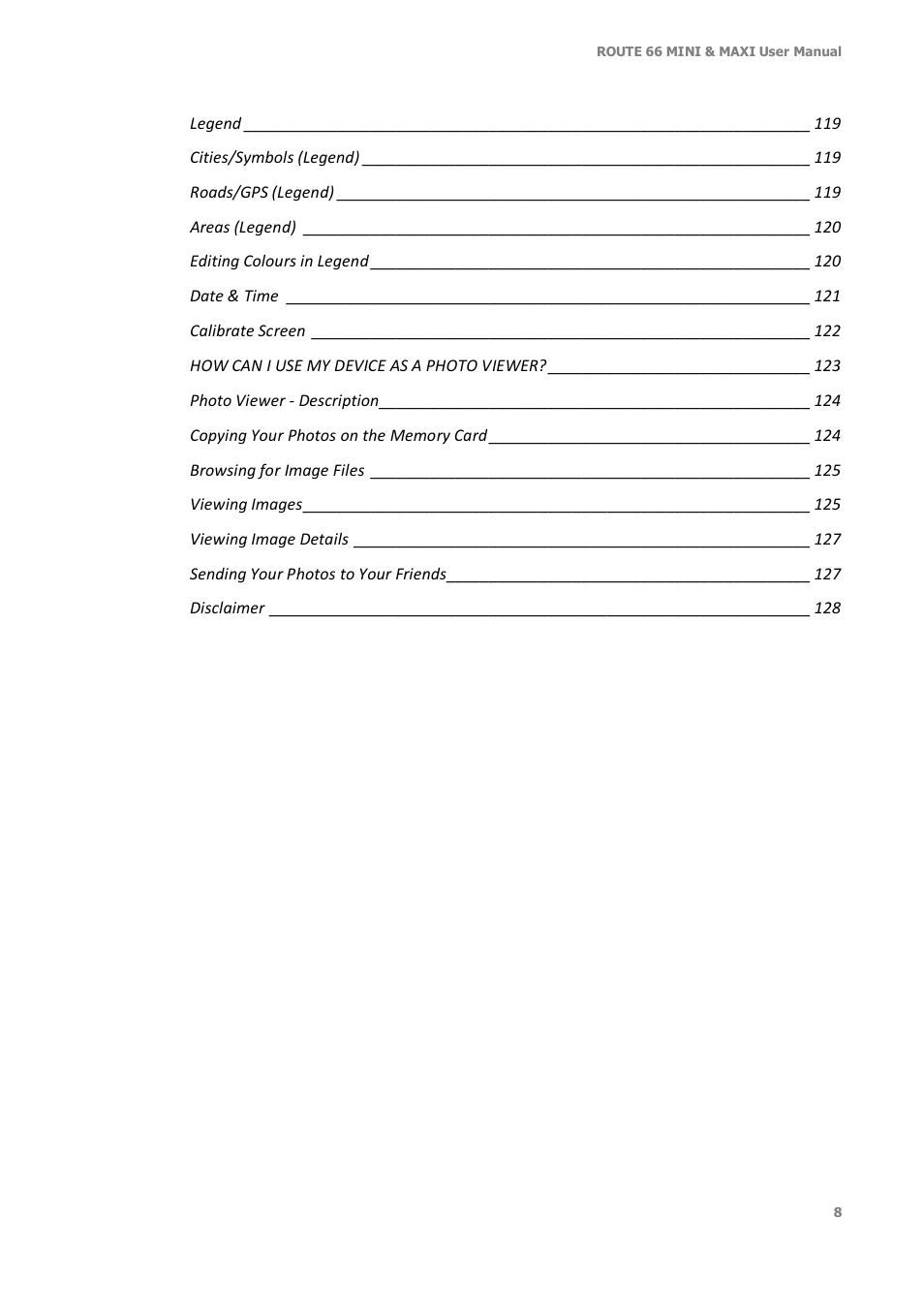 ROUTE 66 Mini Maxi User Manual | Page 8 / 128