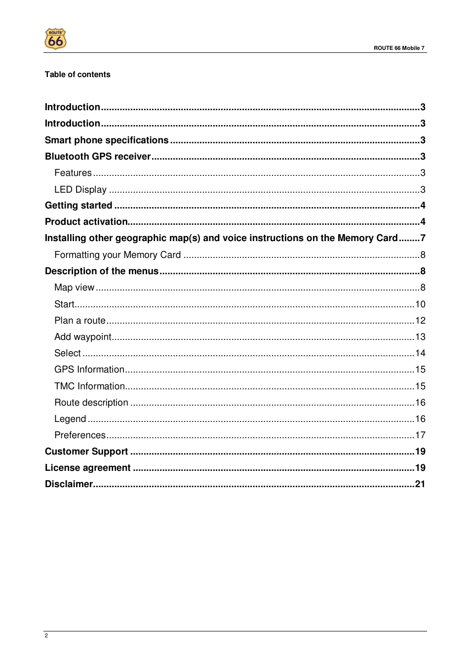 ROUTE 66 Mobile 7 User Manual | Page 2 / 21