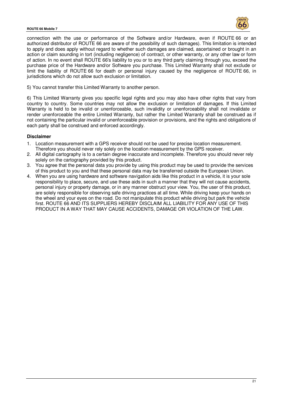ROUTE 66 Mobile 7 User Manual | Page 21 / 21