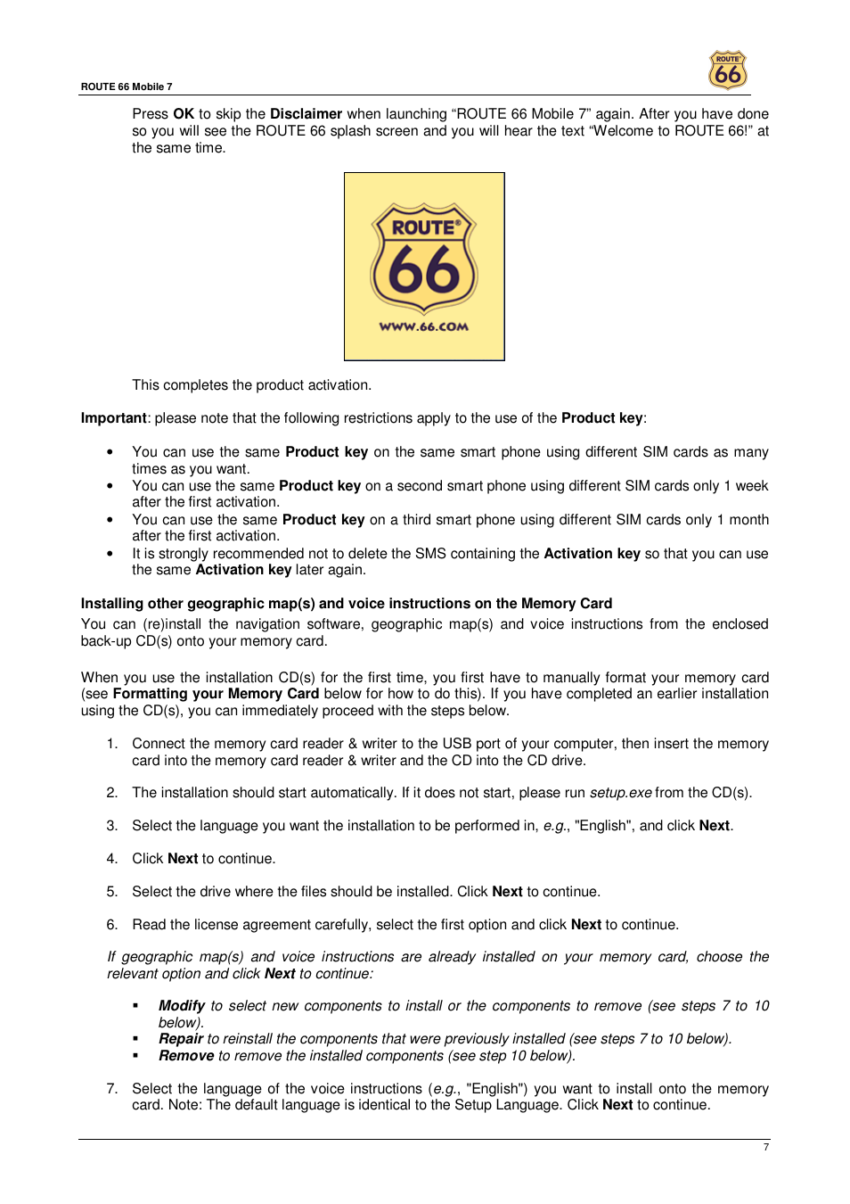 ROUTE 66 Mobile 7 User Manual | Page 7 / 21