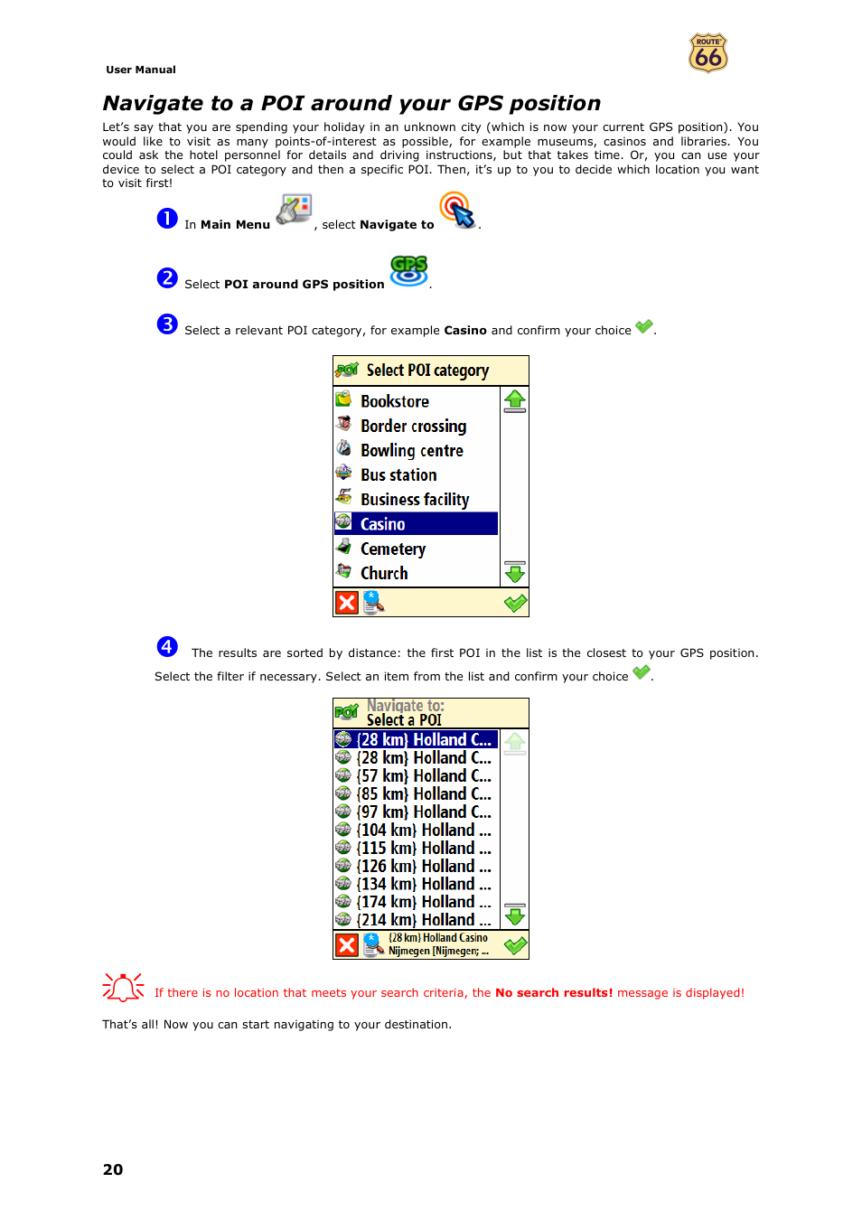 Navigate to a poi around your gps position | ROUTE 66 Mobile 7 WMS User Manual | Page 20 / 71