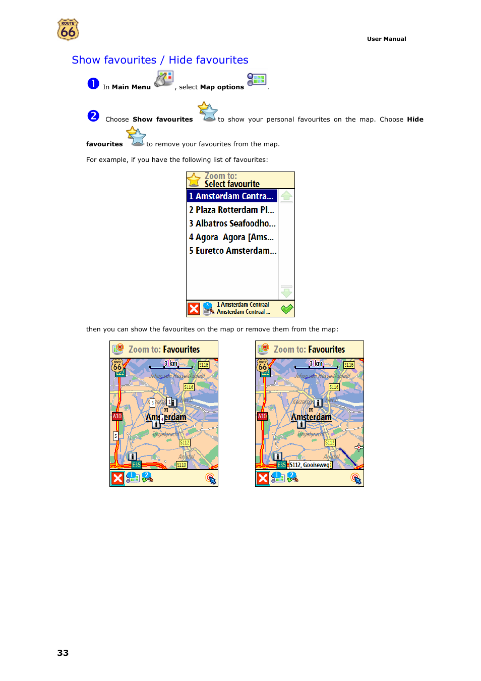 Show favourites / hide favourites | ROUTE 66 Mobile 7 WMS User Manual | Page 33 / 71