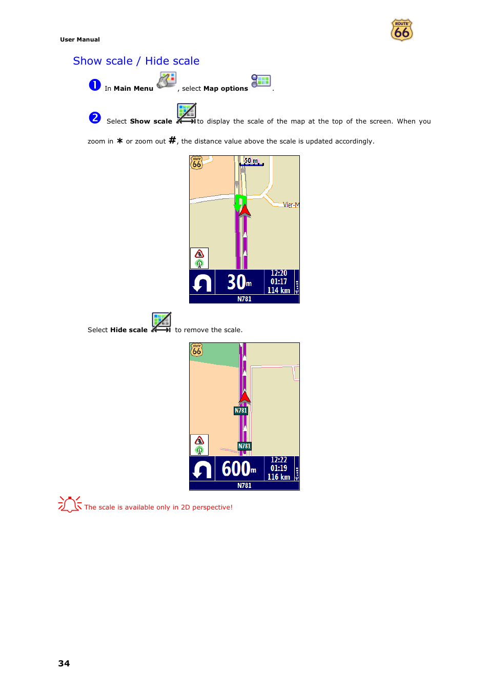 Show scale / hide scale | ROUTE 66 Mobile 7 WMS User Manual | Page 34 / 71