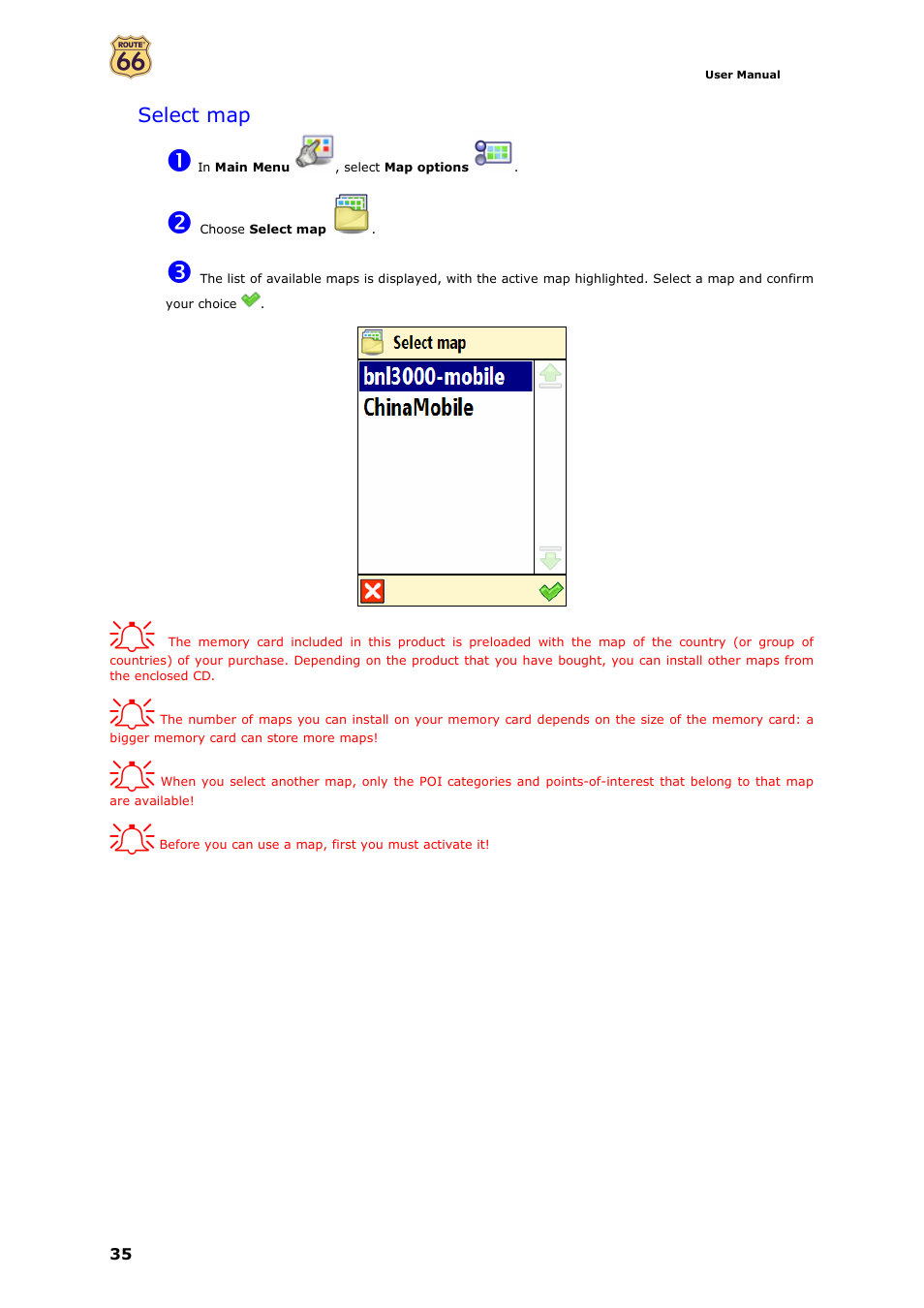 Select map | ROUTE 66 Mobile 7 WMS User Manual | Page 35 / 71