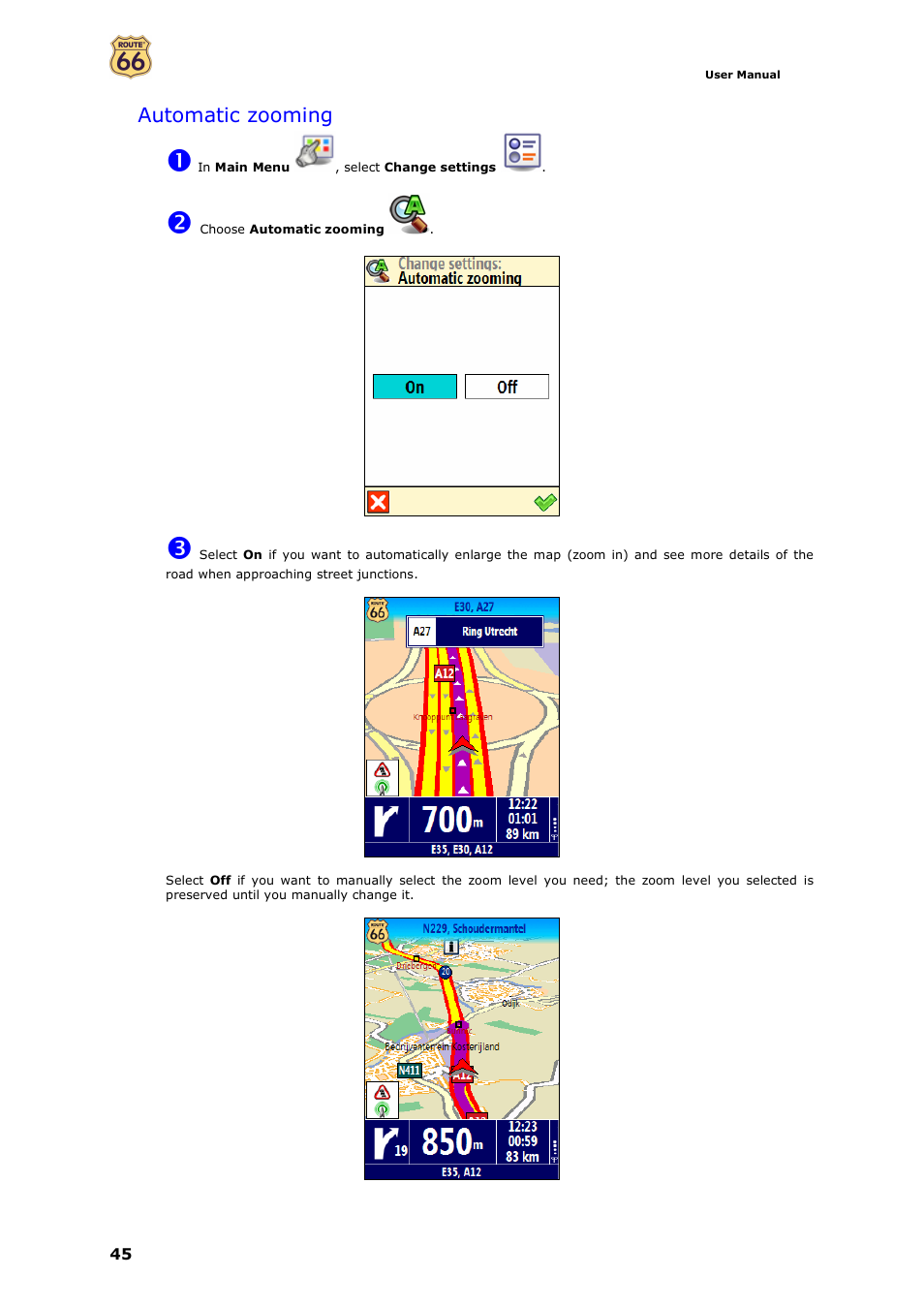 Automatic zooming | ROUTE 66 Mobile 7 WMS User Manual | Page 45 / 71