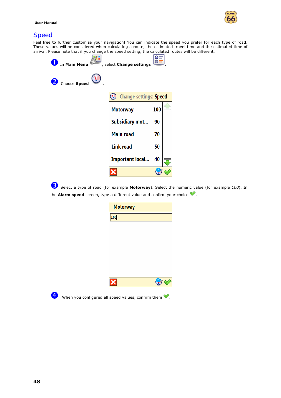 Speed | ROUTE 66 Mobile 7 WMS User Manual | Page 48 / 71