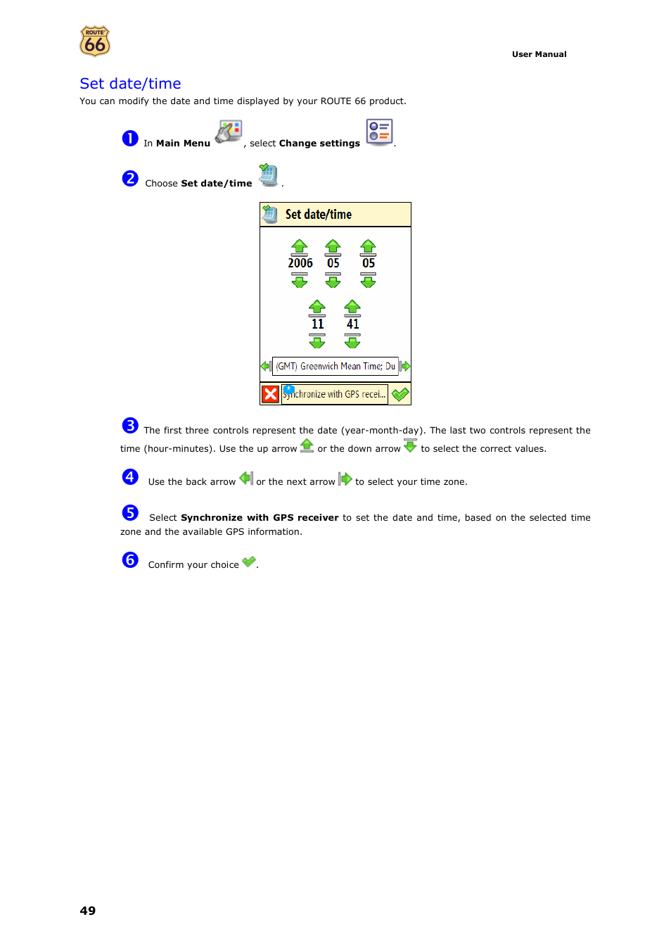 Set date/time | ROUTE 66 Mobile 7 WMS User Manual | Page 49 / 71