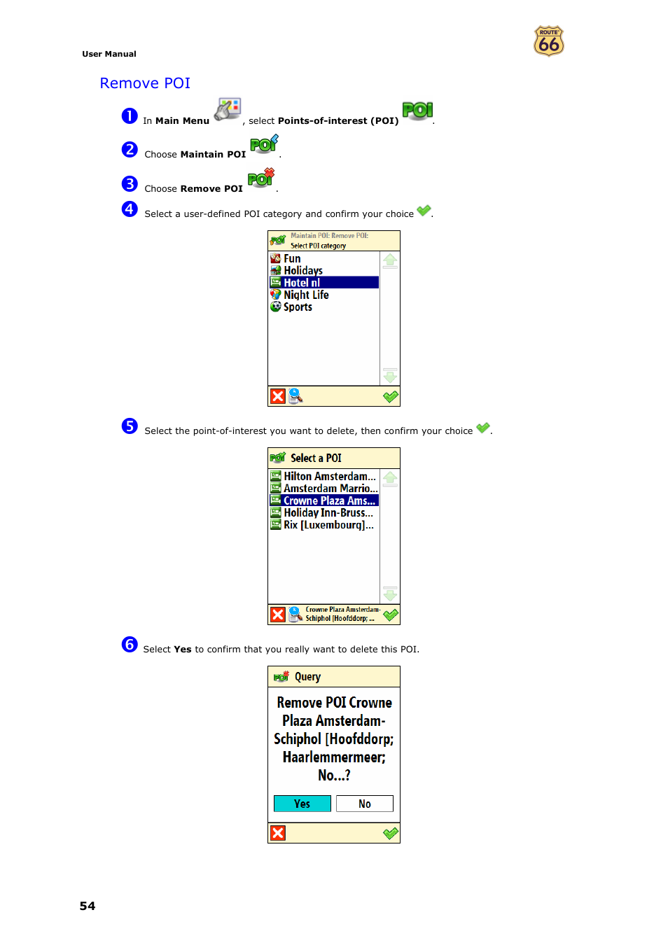 Remove poi | ROUTE 66 Mobile 7 WMS User Manual | Page 54 / 71