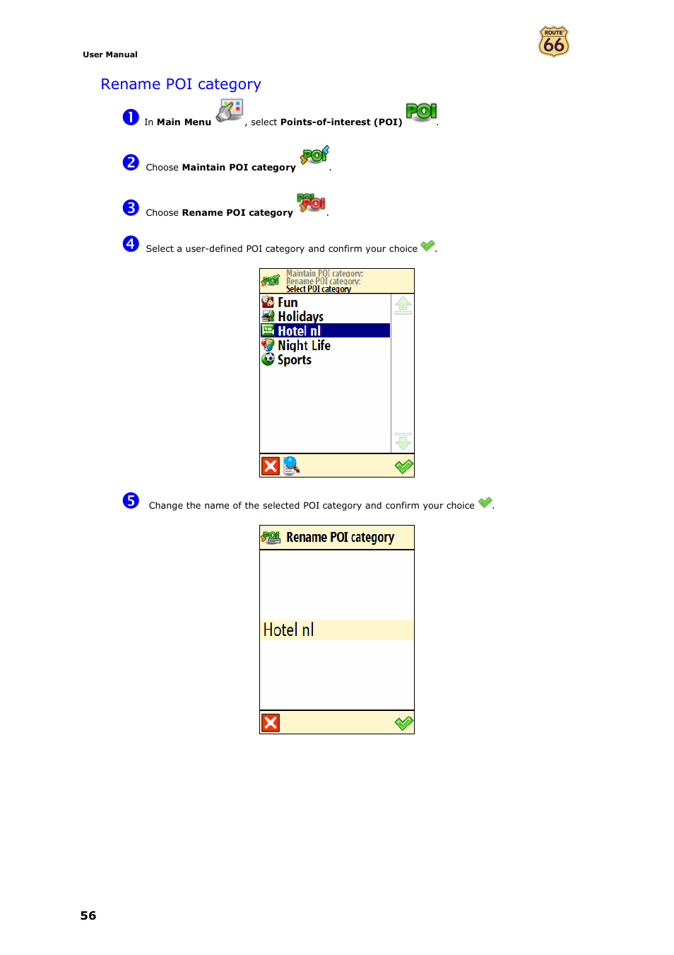 Rename poi category | ROUTE 66 Mobile 7 WMS User Manual | Page 56 / 71