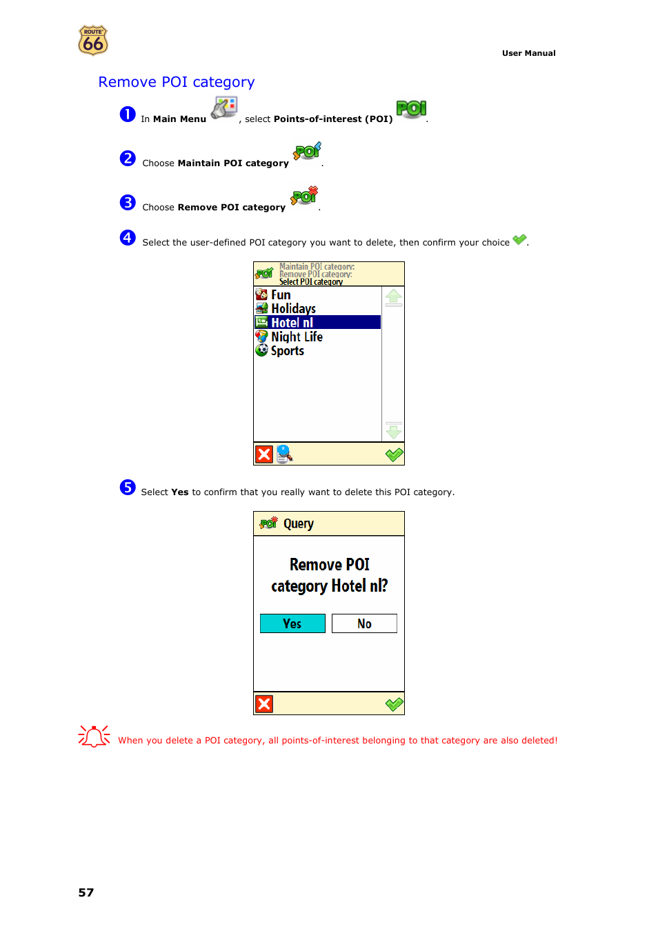 Remove poi category | ROUTE 66 Mobile 7 WMS User Manual | Page 57 / 71