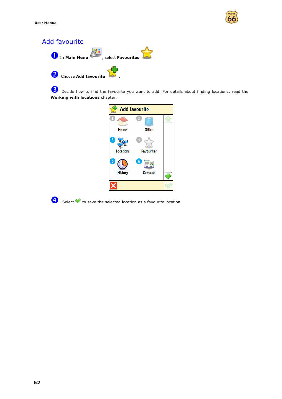 Add favourite | ROUTE 66 Mobile 7 WMS User Manual | Page 62 / 71