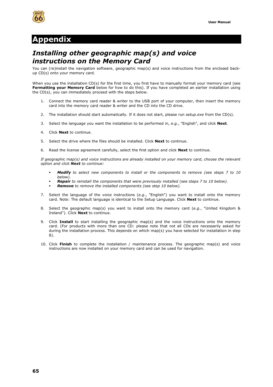 Appendix | ROUTE 66 Mobile 7 WMS User Manual | Page 65 / 71