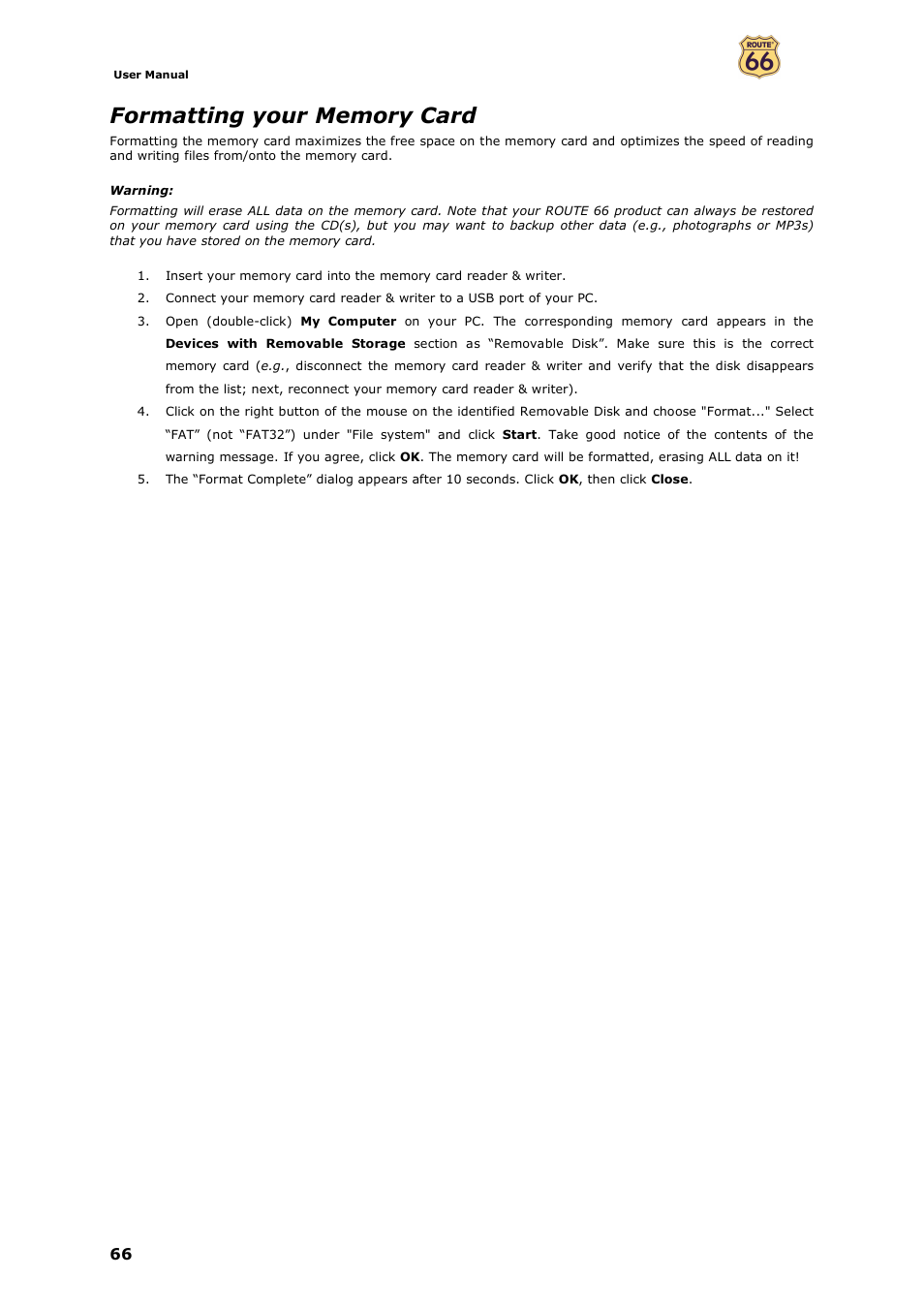ROUTE 66 Mobile 7 WMS User Manual | Page 66 / 71