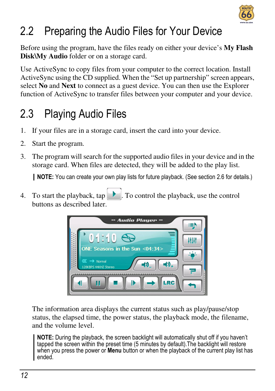 2 preparing the audio files for your device, 3 playing audio files | ROUTE 66 Chicago User Manual | Page 16 / 30