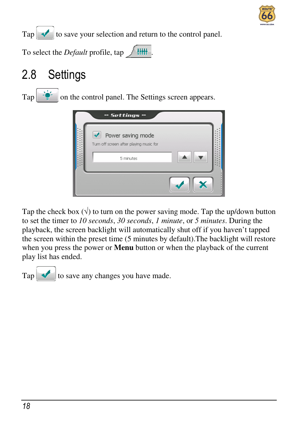 8 settings | ROUTE 66 Chicago User Manual | Page 22 / 30
