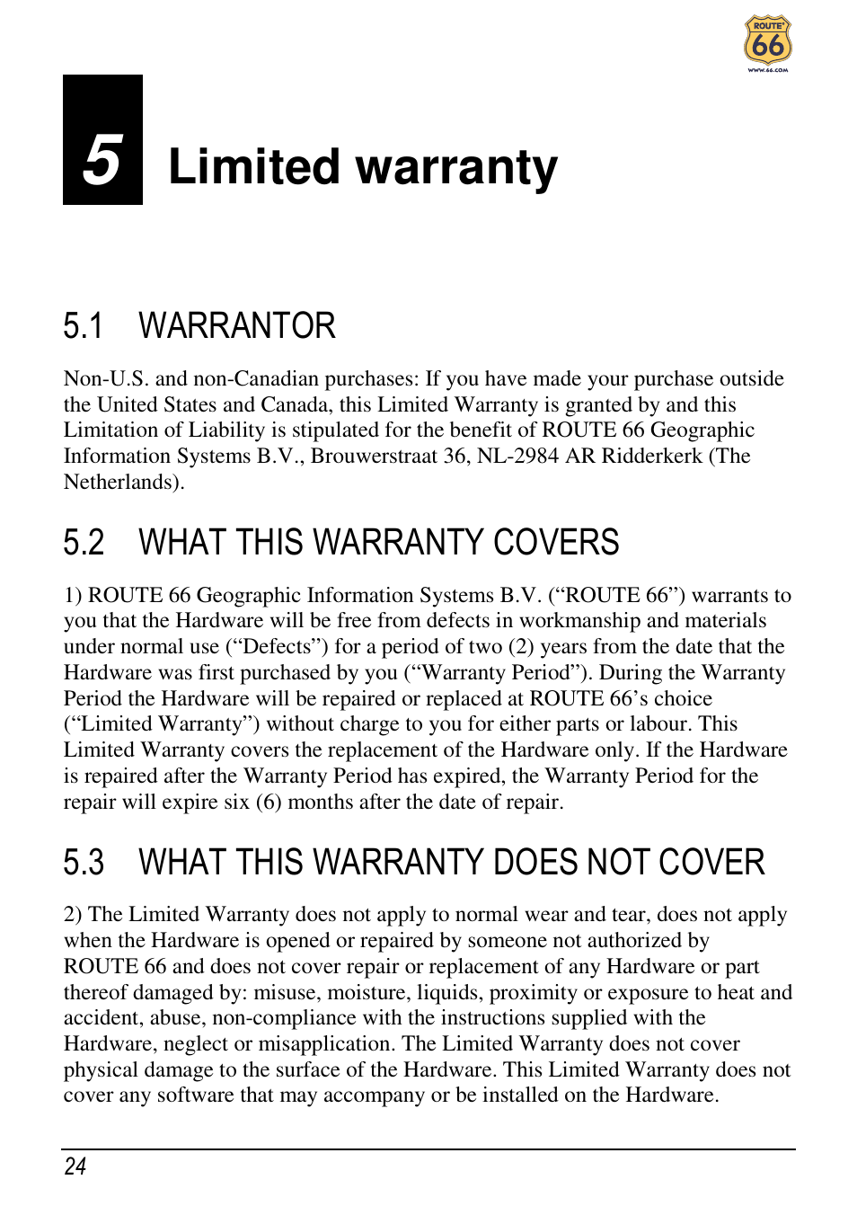 Limited warranty | ROUTE 66 Chicago User Manual | Page 28 / 30