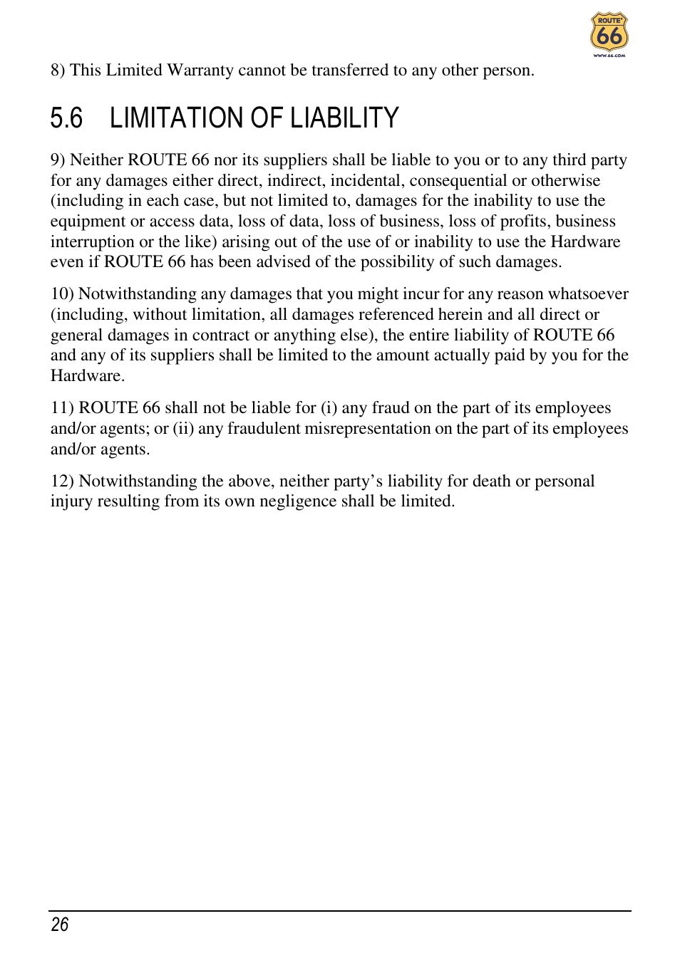 6 limitation of liability | ROUTE 66 Chicago User Manual | Page 30 / 30