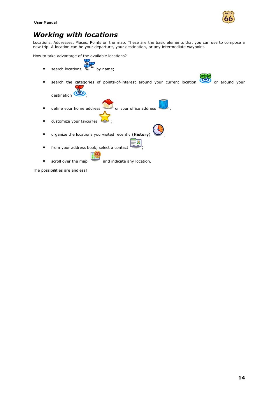Working with locations | ROUTE 66 Navigate 7 User Manual | Page 14 / 74