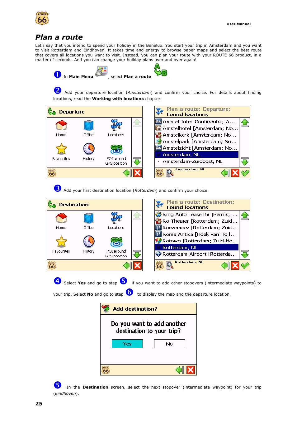 Plan a route | ROUTE 66 Navigate 7 User Manual | Page 25 / 74