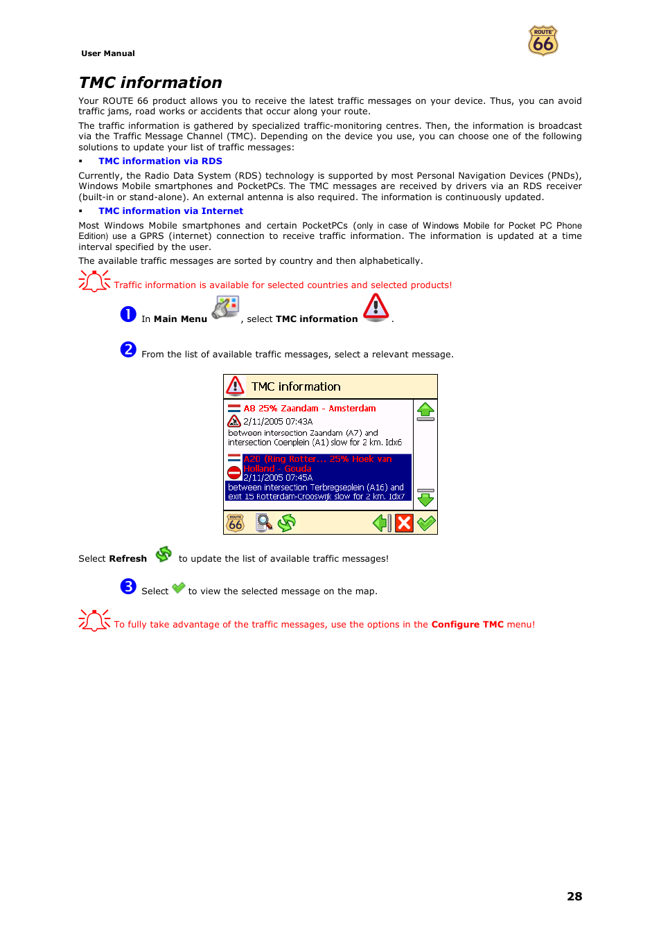 Tmc information | ROUTE 66 Navigate 7 User Manual | Page 28 / 74