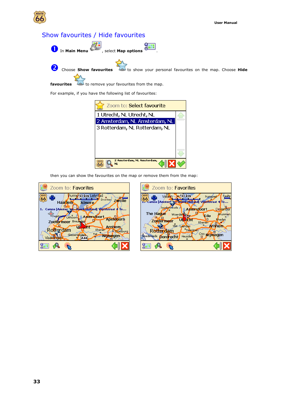 Show favourites / hide favourites | ROUTE 66 Navigate 7 User Manual | Page 33 / 74