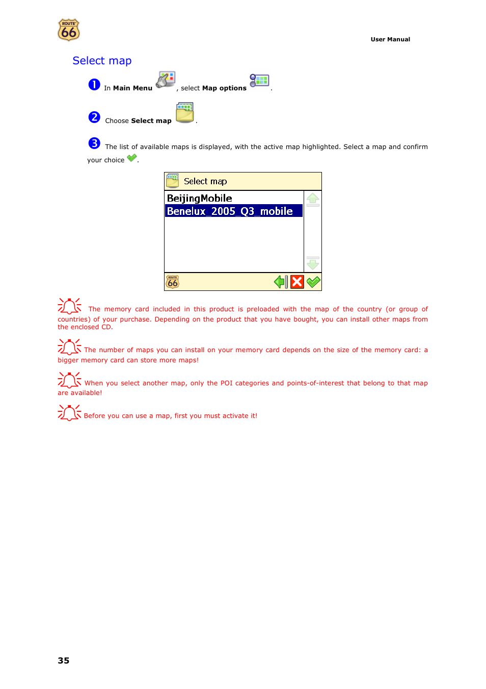 Select map | ROUTE 66 Navigate 7 User Manual | Page 35 / 74