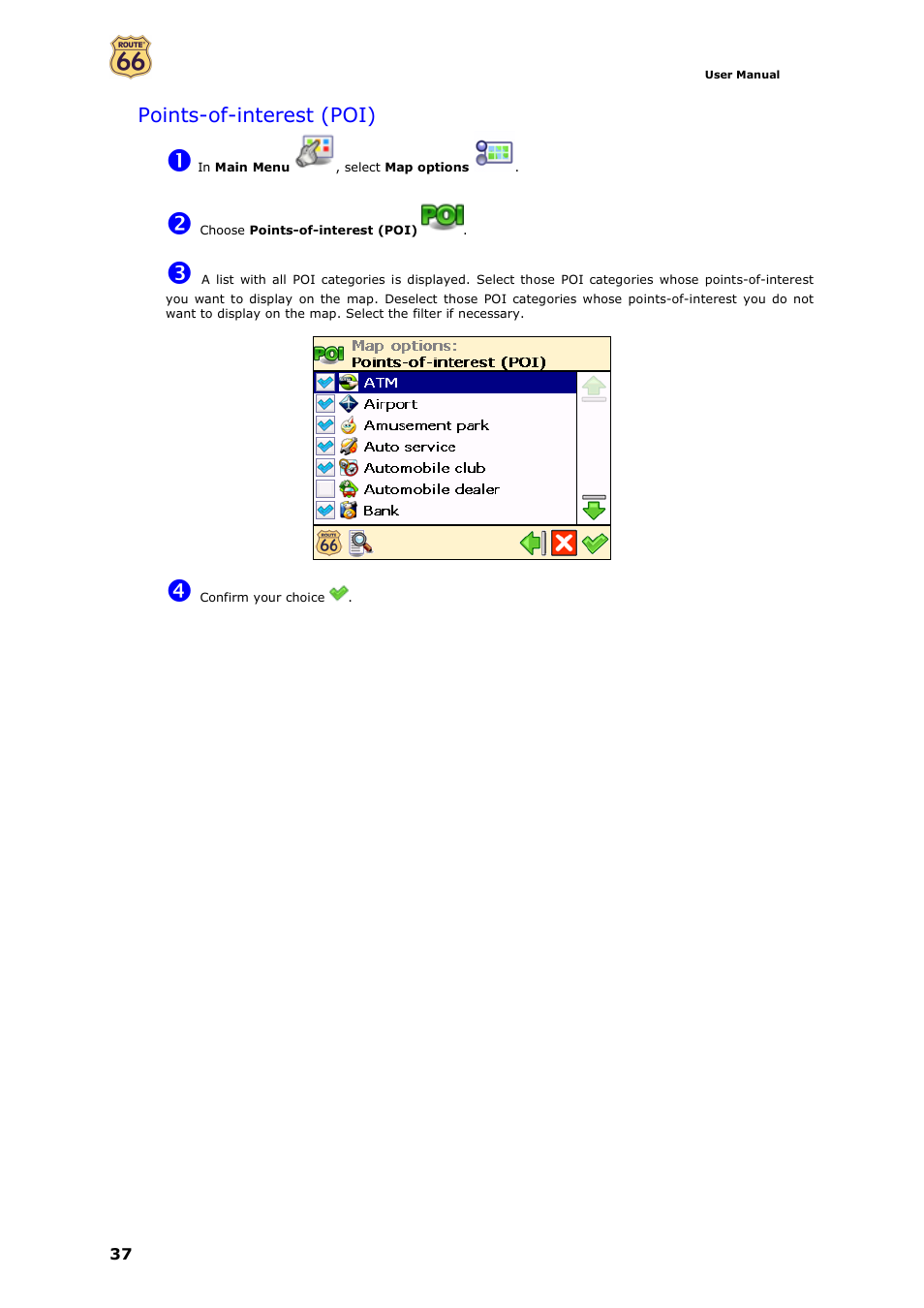 Points-of-interest (poi) | ROUTE 66 Navigate 7 User Manual | Page 37 / 74