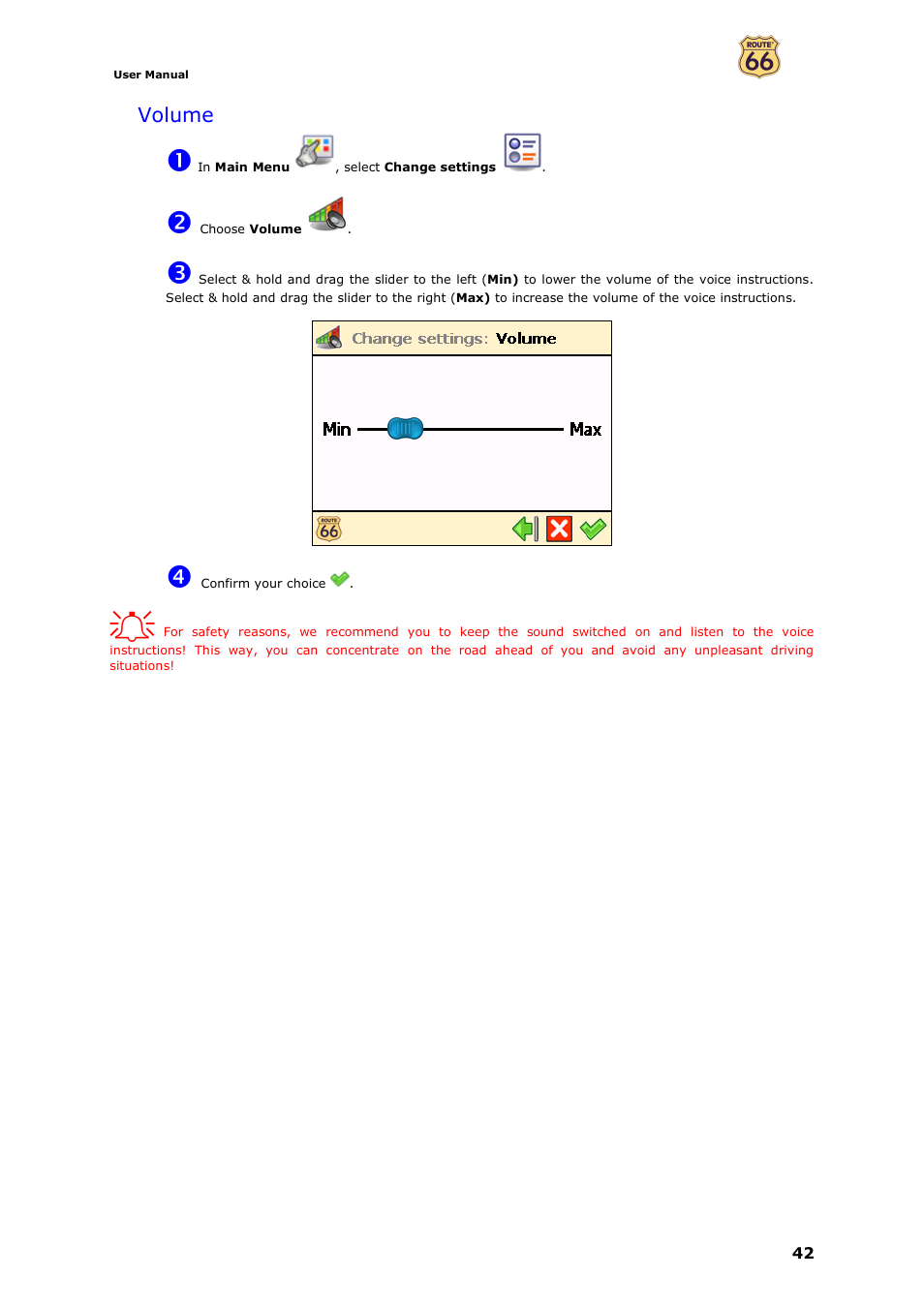 Volume | ROUTE 66 Navigate 7 User Manual | Page 42 / 74