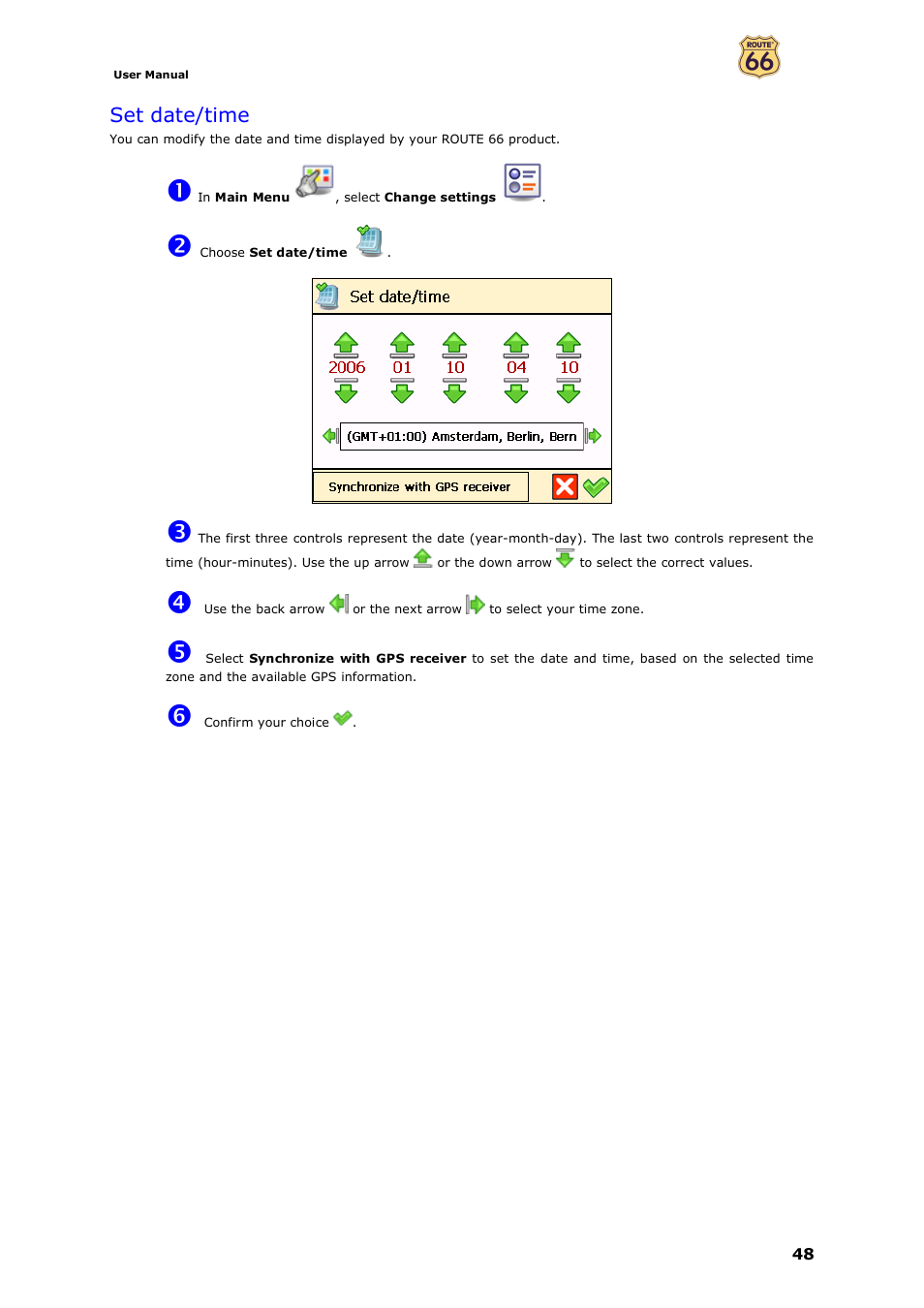 Set date/time | ROUTE 66 Navigate 7 User Manual | Page 48 / 74