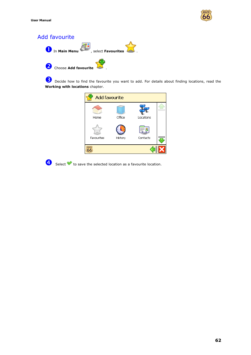 Add favourite | ROUTE 66 Navigate 7 User Manual | Page 62 / 74