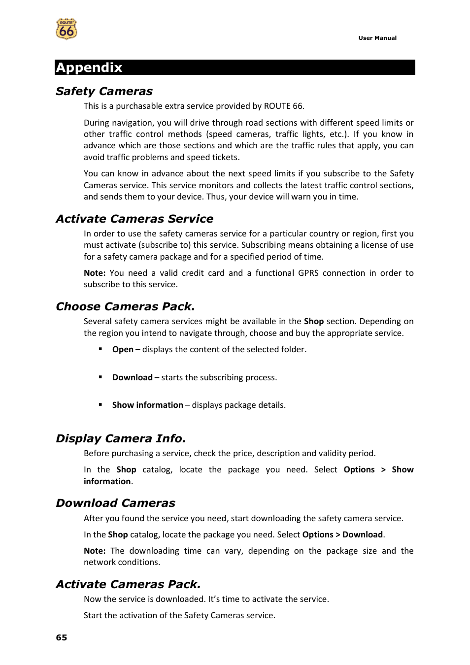 Appendix | ROUTE 66 Navigate 7 User Manual | Page 65 / 74