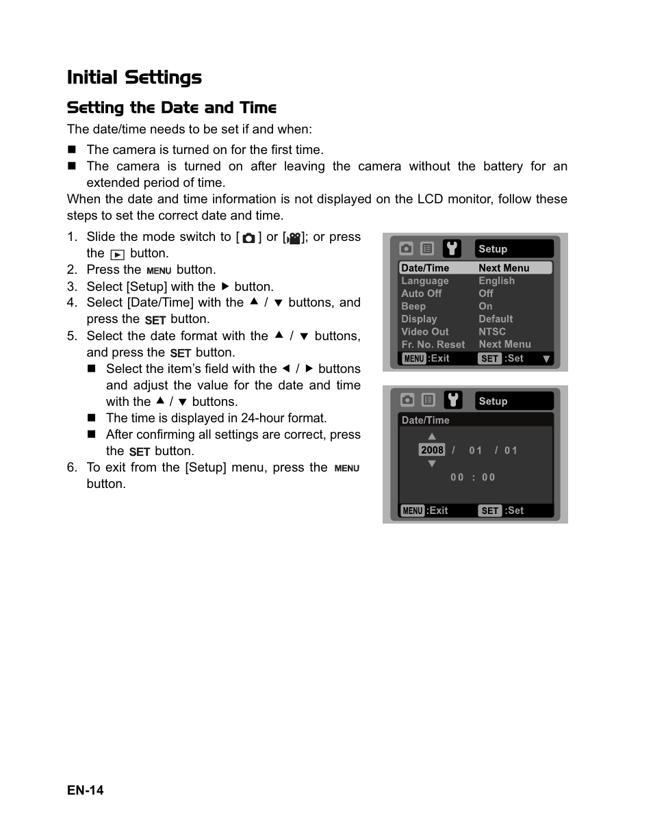 Initial settings, Setting the date and time | Rollei Flexline 140 User Manual | Page 15 / 45