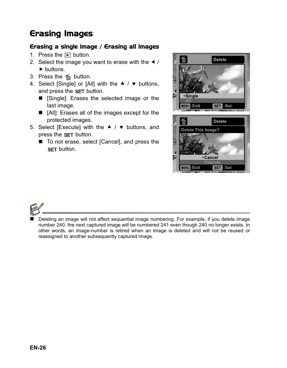 Erasing images | Rollei Flexline 140 User Manual | Page 27 / 45