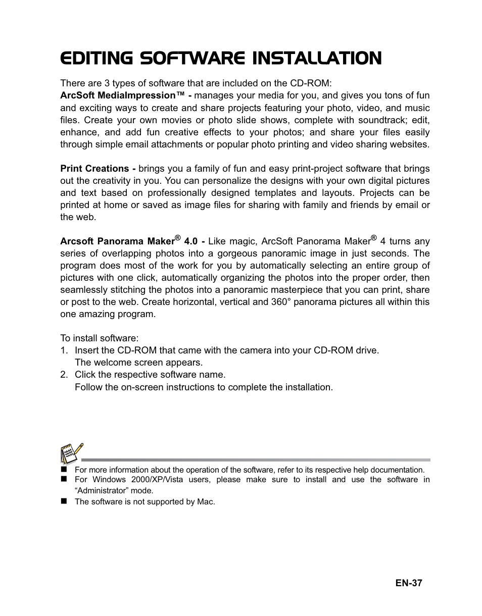 Editing software installation | Rollei Flexline 140 User Manual | Page 38 / 45