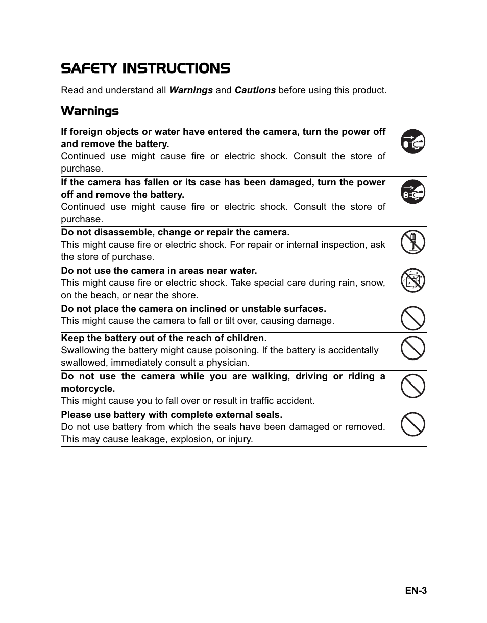 Safety instructions, Warnings | Rollei Flexline 140 User Manual | Page 4 / 45