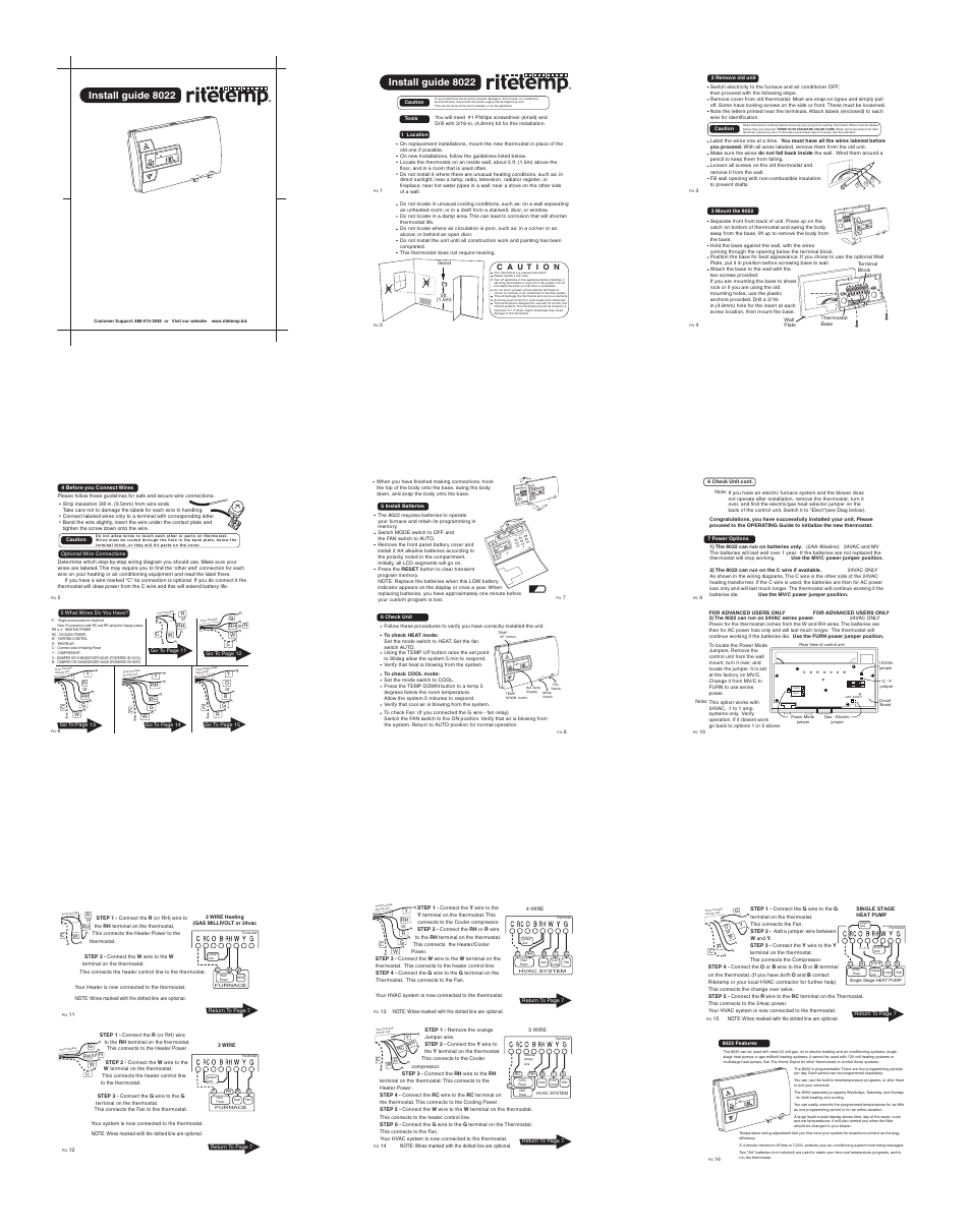 Hea t cool aut o on off fan, Install guide 8022 | ritetemp 8022 User Manual | Page 6 / 9