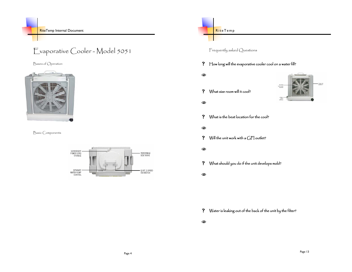 Evaporative cooler - model 5051 | ritetemp 5051 User Manual | Page 4 / 8